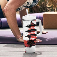 Japanese Samurai Warrior Enso Tumbler With Handle Japan Pagoda Sakura Watercolor - Wonder Print Shop