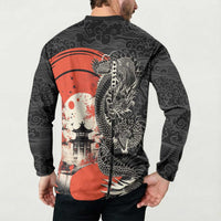 Japanese Dragon Katana Enso Button Sweatshirt Japan Pagoda Seamless Cloud - Wonder Print Shop