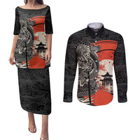 Japanese Dragon Katana Enso Couples Matching Puletasi and Long Sleeve Button Shirt Japan Pagoda Seamless Cloud - Wonder Print Shop