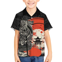 Japanese Dragon Katana Enso Family Matching Off Shoulder Short Dress and Hawaiian Shirt Japan Pagoda Seamless Cloud - Wonder Print Shop