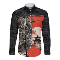 Japanese Dragon Katana Enso Long Sleeve Button Shirt Japan Pagoda Seamless Cloud - Wonder Print Shop
