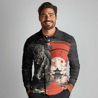 Japanese Dragon Katana Enso Long Sleeve Polo Shirt Japan Pagoda Seamless Cloud - Wonder Print Shop