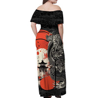 Japanese Dragon Katana Enso Off Shoulder Maxi Dress Japan Pagoda Seamless Cloud - Wonder Print Shop