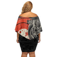 Japanese Dragon Katana Enso Off Shoulder Short Dress Japan Pagoda Seamless Cloud - Wonder Print Shop
