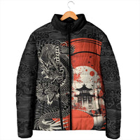 Japanese Dragon Katana Enso Padded Jacket Japan Pagoda Seamless Cloud - Wonder Print Shop