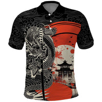 Japanese Dragon Katana Enso Polo Shirt Japan Pagoda Seamless Cloud - Wonder Print Shop