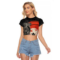 Japanese Dragon Katana Enso Raglan Cropped T Shirt Japan Pagoda Seamless Cloud - Wonder Print Shop