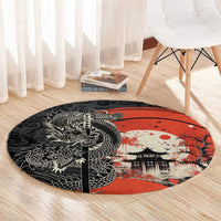 Japanese Dragon Katana Enso Round Carpet Japan Pagoda Seamless Cloud - Wonder Print Shop