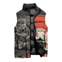 Japanese Dragon Katana Enso Sleeveless Puffer Jacket Japan Pagoda Seamless Cloud - Wonder Print Shop