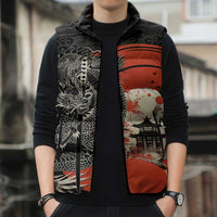 Japanese Dragon Katana Enso Sleeveless Puffer Jacket Japan Pagoda Seamless Cloud - Wonder Print Shop