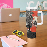 Japanese Dragon Katana Enso Tumbler With Handle Japan Pagoda Seamless Cloud - undefined