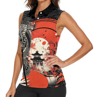 Japanese Dragon Katana Enso Women Sleeveless Polo Shirt Japan Pagoda Seamless Cloud - Wonder Print Shop