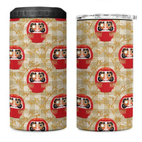 Japanese Daruma Doll 4 in 1 Can Cooler Tumbler Palaka With Seamless Bamboo Pattern - Wonder Print Shop