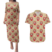 Japanese Daruma Doll Couples Matching Puletasi and Hawaiian Shirt Palaka With Seamless Bamboo Pattern - Wonder Print Shop