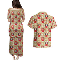 Japanese Daruma Doll Couples Matching Puletasi and Hawaiian Shirt Palaka With Seamless Bamboo Pattern - Wonder Print Shop