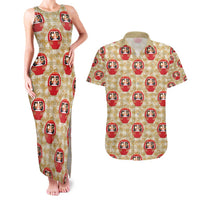 Japanese Daruma Doll Couples Matching Tank Maxi Dress and Hawaiian Shirt Palaka With Seamless Bamboo Pattern - Wonder Print Shop