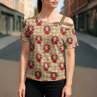Japanese Daruma Doll Cross Shoulder Shirt Palaka With Seamless Bamboo Pattern - Wonder Print Shop