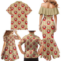 Japanese Daruma Doll Family Matching Mermaid Dress and Hawaiian Shirt Palaka With Seamless Bamboo Pattern - Wonder Print Shop