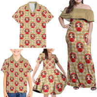 Japanese Daruma Doll Family Matching Off Shoulder Maxi Dress and Hawaiian Shirt Palaka With Seamless Bamboo Pattern - Wonder Print Shop