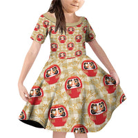 Japanese Daruma Doll Family Matching Off Shoulder Short Dress and Hawaiian Shirt Palaka With Seamless Bamboo Pattern - Wonder Print Shop