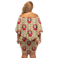 Japanese Daruma Doll Family Matching Off Shoulder Short Dress and Hawaiian Shirt Palaka With Seamless Bamboo Pattern - Wonder Print Shop