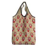 Japanese Daruma Doll Grocery Bag Palaka With Seamless Bamboo Pattern - Wonder Print Shop