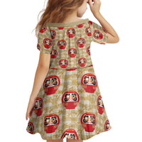 Japanese Daruma Doll Kid Short Sleeve Dress Palaka With Seamless Bamboo Pattern - Wonder Print Shop