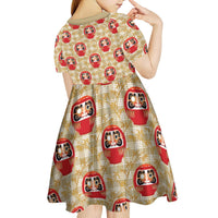 Japanese Daruma Doll Kid Short Sleeve Dress Palaka With Seamless Bamboo Pattern - Wonder Print Shop