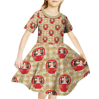 Japanese Daruma Doll Kid Short Sleeve Dress Palaka With Seamless Bamboo Pattern - Wonder Print Shop
