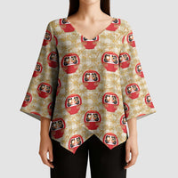 Japanese Daruma Doll Kimono Sleeve Blouse Palaka With Seamless Bamboo Pattern - Wonder Print Shop