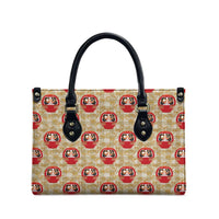 Japanese Daruma Doll Leather Bag Palaka With Seamless Bamboo Pattern - Wonder Print Shop