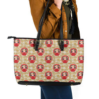 Japanese Daruma Doll Leather Tote Bag Palaka With Seamless Bamboo Pattern - Wonder Print Shop