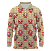 Japanese Daruma Doll Long Sleeve Polo Shirt Palaka With Seamless Bamboo Pattern - Wonder Print Shop