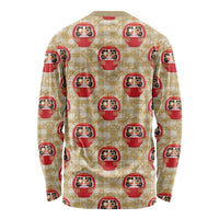 Japanese Daruma Doll Long Sleeve Shirt Palaka With Seamless Bamboo Pattern - Wonder Print Shop