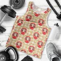 Japanese Daruma Doll Men Tank Top Palaka With Seamless Bamboo Pattern - Wonder Print Shop