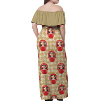 Japanese Daruma Doll Off Shoulder Maxi Dress Palaka With Seamless Bamboo Pattern - Wonder Print Shop