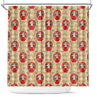 Japanese Daruma Doll Shower Curtain Palaka With Seamless Bamboo Pattern - Wonder Print Shop