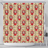 Japanese Daruma Doll Shower Curtain Palaka With Seamless Bamboo Pattern - Wonder Print Shop