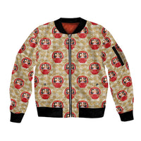 Japanese Daruma Doll Sleeve Zip Bomber Jacket Palaka With Seamless Bamboo Pattern - Wonder Print Shop