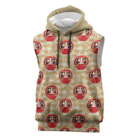 Japanese Daruma Doll Sleeveless Hoodie Palaka With Seamless Bamboo Pattern - Wonder Print Shop