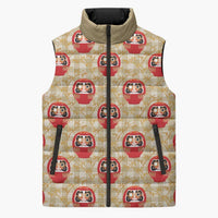 Japanese Daruma Doll Sleeveless Puffer Jacket Palaka With Seamless Bamboo Pattern - Wonder Print Shop