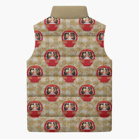 Japanese Daruma Doll Sleeveless Puffer Jacket Palaka With Seamless Bamboo Pattern - Wonder Print Shop
