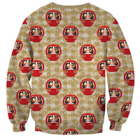 Japanese Daruma Doll Sweatshirt Palaka With Seamless Bamboo Pattern - Wonder Print Shop