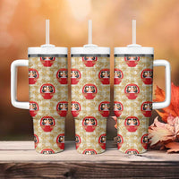 Japanese Daruma Doll Tumbler With Handle Palaka With Seamless Bamboo Pattern - Wonder Print Shop