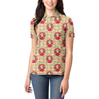 Japanese Daruma Doll Women Polo Shirt Palaka With Seamless Bamboo Pattern - Wonder Print Shop