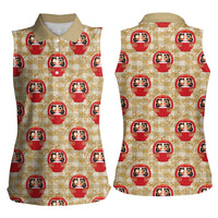 Japanese Daruma Doll Women Sleeveless Polo Shirt Palaka With Seamless Bamboo Pattern - Wonder Print Shop