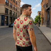 Japanese Daruma Doll Zipper Polo Shirt Palaka With Seamless Bamboo Pattern - Wonder Print Shop