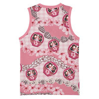 Japanese Daruma Doll Palaka Basketball Jersey Cherry Blossoms With Shell Lei - Wonder Print Shop