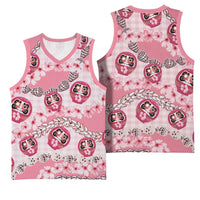 Japanese Daruma Doll Palaka Basketball Jersey Cherry Blossoms With Shell Lei - Wonder Print Shop