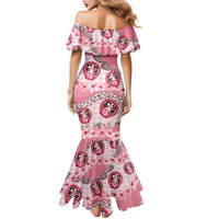 Japanese Daruma Doll Palaka Family Matching Mermaid Dress and Hawaiian Shirt Cherry Blossoms With Shell Lei - Wonder Print Shop